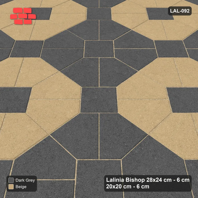 Interlock (Pasco) 28x24 cm · LAL-092 · Octagon Rosette Grid - chequer octagons, squares in the second colour, turned 45 deg · Side view Interlock (Pasco) 28x24 cm · LAL-092 · Octagon Rosette Grid - chequer octagons, squares in the second colour, turned 45 deg · Side view