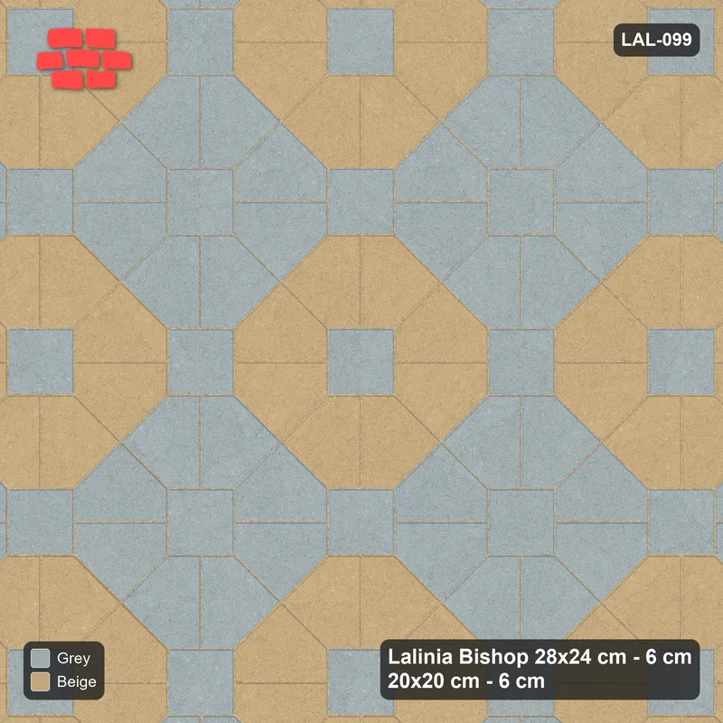 Interlock (Pasco) 28x24 cm · LAL-099 · Octagon Rosette Grid - chequer octagons, squares in the second colour · Top view Interlock (Pasco) 28x24 cm · LAL-099 · Octagon Rosette Grid - chequer octagons, squares in the second colour · Top view