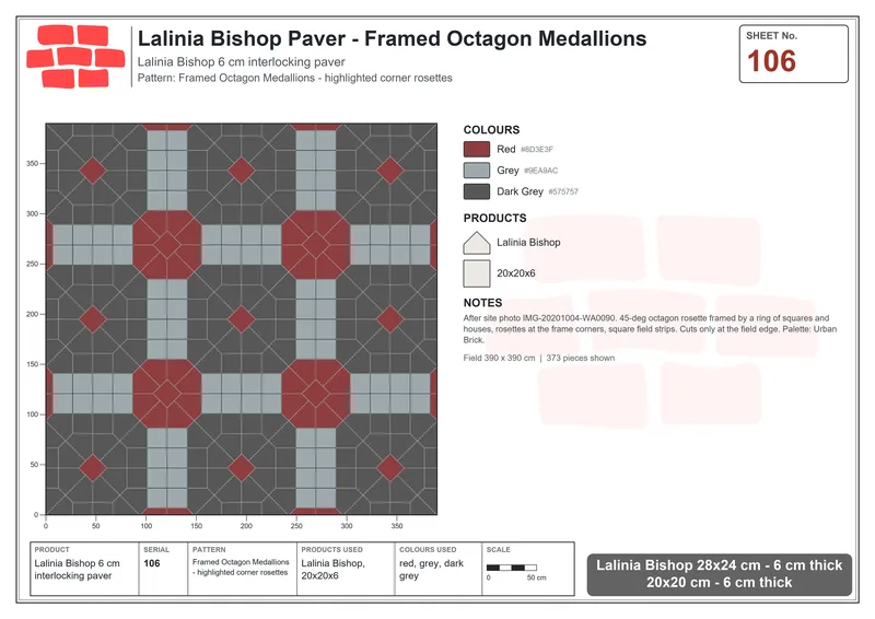 Interlock (Pasco) 28x24 cm · LAL-106 · Framed Octagon Medallions - highlighted corner rosettes · Laying plan Interlock (Pasco) 28x24 cm · LAL-106 · Framed Octagon Medallions - highlighted corner rosettes · Laying plan