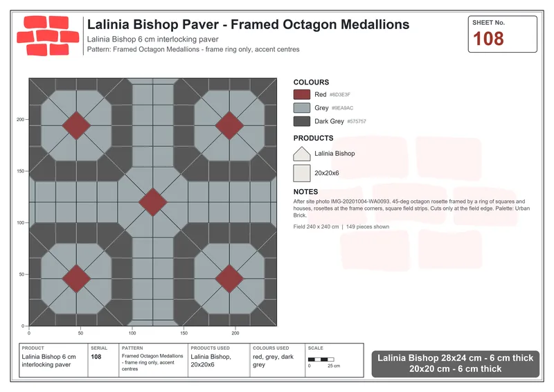 Interlock (Pasco) 28x24 cm · LAL-108 · Framed Octagon Medallions - frame ring only, accent centres · Laying plan Interlock (Pasco) 28x24 cm · LAL-108 · Framed Octagon Medallions - frame ring only, accent centres · Laying plan