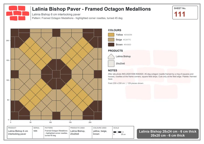 Interlock (Pasco) 28x24 cm · LAL-111 · Framed Octagon Medallions - highlighted corner rosettes, turned 45 deg · Laying plan Interlock (Pasco) 28x24 cm · LAL-111 · Framed Octagon Medallions - highlighted corner rosettes, turned 45 deg · Laying plan