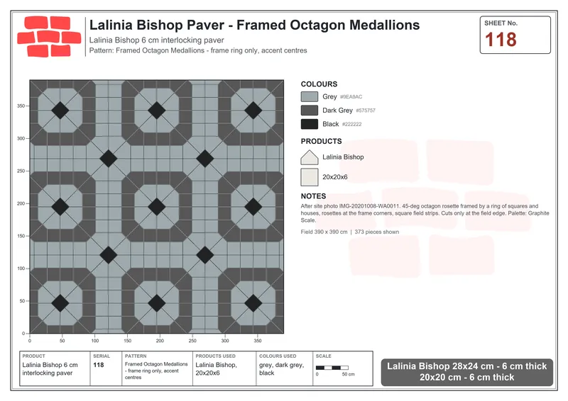 Interlock (Pasco) 28x24 cm · LAL-118 · Framed Octagon Medallions - frame ring only, accent centres · Laying plan Interlock (Pasco) 28x24 cm · LAL-118 · Framed Octagon Medallions - frame ring only, accent centres · Laying plan