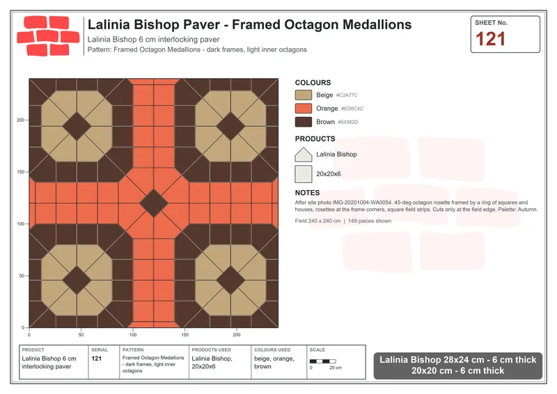 Interlock (Pasco) 28x24 cm · LAL-121 · Framed Octagon Medallions - dark frames, light inner octagons · Laying plan Interlock (Pasco) 28x24 cm · LAL-121 · Framed Octagon Medallions - dark frames, light inner octagons · Laying plan