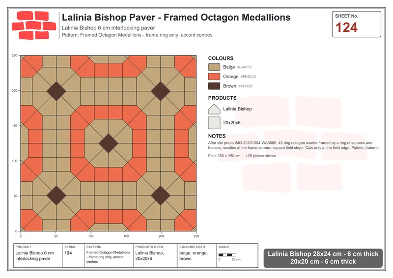 Interlock (Pasco) 28x24 cm · LAL-124 · Framed Octagon Medallions - frame ring only, accent centres · Laying plan Interlock (Pasco) 28x24 cm · LAL-124 · Framed Octagon Medallions - frame ring only, accent centres · Laying plan