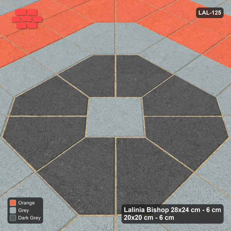 Interlock (Pasco) 28x24 cm · LAL-125 · Framed Octagon Medallions - square field, frame ring, coloured inner octagon, kerb frame · Side view Interlock (Pasco) 28x24 cm · LAL-125 · Framed Octagon Medallions - square field, frame ring, coloured inner octagon, kerb frame · Side view