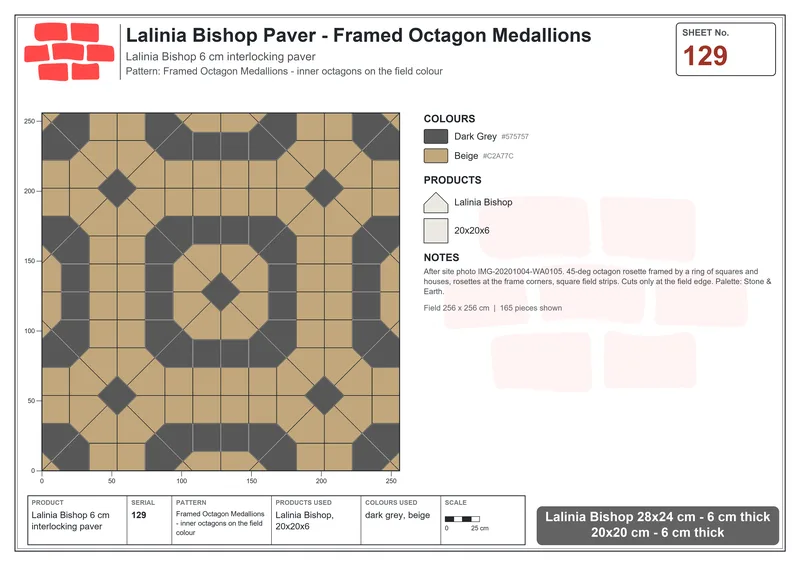 Interlock (Pasco) 28x24 cm · LAL-129 · Framed Octagon Medallions - inner octagons on the field colour · Laying plan Interlock (Pasco) 28x24 cm · LAL-129 · Framed Octagon Medallions - inner octagons on the field colour · Laying plan