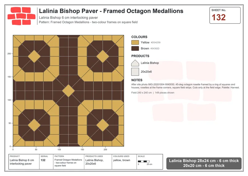 Interlock (Pasco) 28x24 cm · LAL-132 · Framed Octagon Medallions - two-colour frames on square field · Laying plan Interlock (Pasco) 28x24 cm · LAL-132 · Framed Octagon Medallions - two-colour frames on square field · Laying plan
