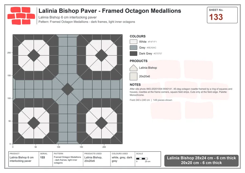 Interlock (Pasco) 28x24 cm · LAL-133 · Framed Octagon Medallions - dark frames, light inner octagons · Laying plan Interlock (Pasco) 28x24 cm · LAL-133 · Framed Octagon Medallions - dark frames, light inner octagons · Laying plan