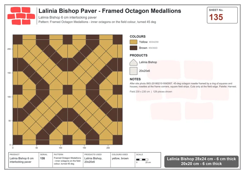Interlock (Pasco) 28x24 cm · LAL-135 · Framed Octagon Medallions - inner octagons on the field colour, turned 45 deg · Laying plan Interlock (Pasco) 28x24 cm · LAL-135 · Framed Octagon Medallions - inner octagons on the field colour, turned 45 deg · Laying plan