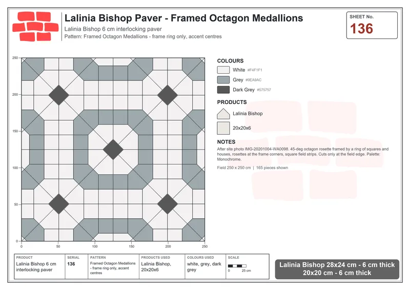 Interlock (Pasco) 28x24 cm · LAL-136 · Framed Octagon Medallions - frame ring only, accent centres · Laying plan Interlock (Pasco) 28x24 cm · LAL-136 · Framed Octagon Medallions - frame ring only, accent centres · Laying plan