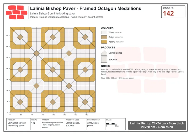 Interlock (Pasco) 28x24 cm · LAL-142 · Framed Octagon Medallions - frame ring only, accent centres · Laying plan Interlock (Pasco) 28x24 cm · LAL-142 · Framed Octagon Medallions - frame ring only, accent centres · Laying plan