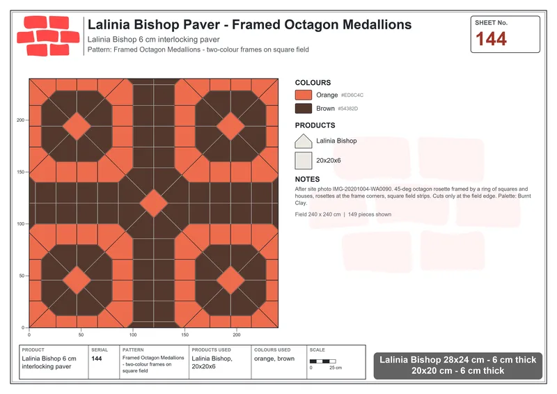 Interlock (Pasco) 28x24 cm · LAL-144 · Framed Octagon Medallions - two-colour frames on square field · Laying plan Interlock (Pasco) 28x24 cm · LAL-144 · Framed Octagon Medallions - two-colour frames on square field · Laying plan