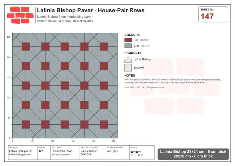 Interlock (Pasco) 28x24 cm · LAL-147 · House-Pair Rows - accent squares · Laying plan Interlock (Pasco) 28x24 cm · LAL-147 · House-Pair Rows - accent squares · Laying plan