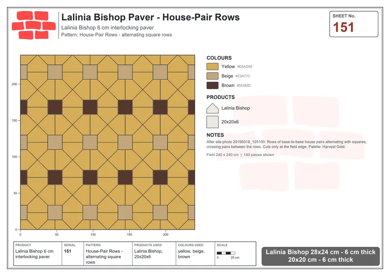 Interlock (Pasco) 28x24 cm · LAL-151 · House-Pair Rows - alternating square rows · Laying plan Interlock (Pasco) 28x24 cm · LAL-151 · House-Pair Rows - alternating square rows · Laying plan