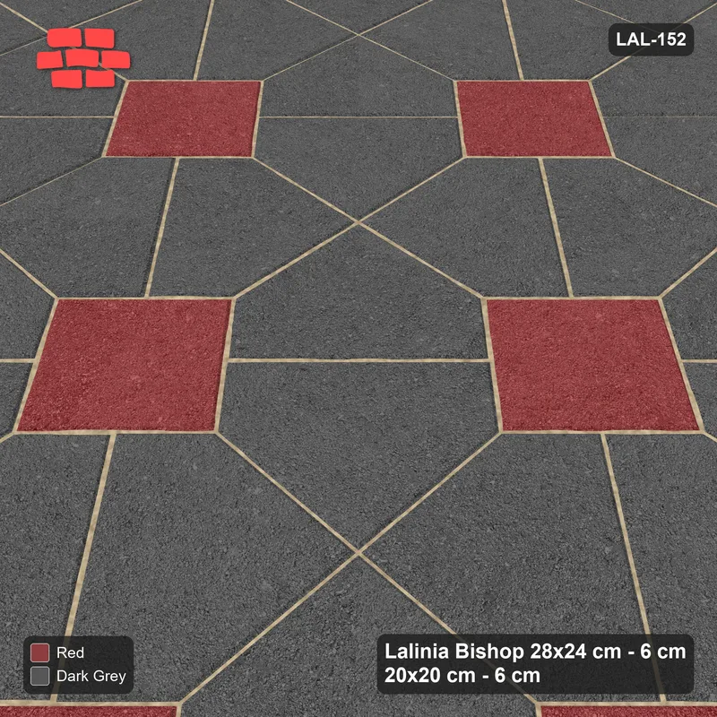 Interlock (Pasco) 28x24 cm · LAL-152 · House-Pair Rows - accent squares, turned 45 deg, kerb frame · Side view Interlock (Pasco) 28x24 cm · LAL-152 · House-Pair Rows - accent squares, turned 45 deg, kerb frame · Side view