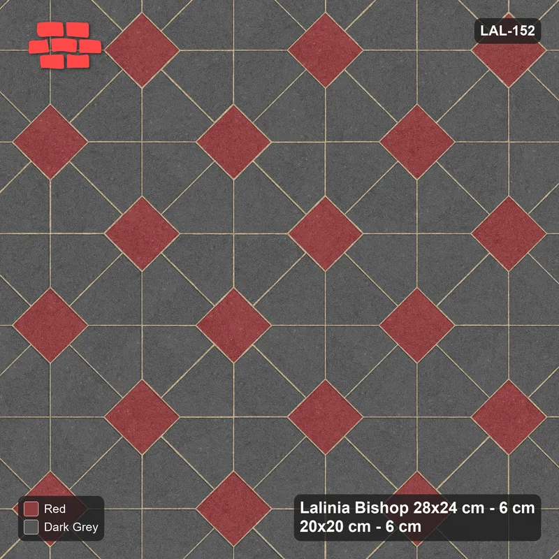 Interlock (Pasco) 28x24 cm · LAL-152 · House-Pair Rows - accent squares, turned 45 deg, kerb frame · Top view Interlock (Pasco) 28x24 cm · LAL-152 · House-Pair Rows - accent squares, turned 45 deg, kerb frame · Top view