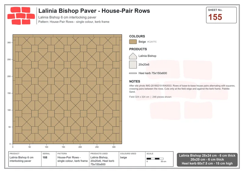 Interlock (Pasco) 28x24 cm · LAL-155 · House-Pair Rows - single colour, kerb frame · Laying plan Interlock (Pasco) 28x24 cm · LAL-155 · House-Pair Rows - single colour, kerb frame · Laying plan