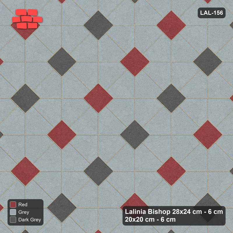 Interlock (Pasco) 28x24 cm · LAL-156 · House-Pair Rows - alternating square rows, turned 45 deg · Top view Interlock (Pasco) 28x24 cm · LAL-156 · House-Pair Rows - alternating square rows, turned 45 deg · Top view