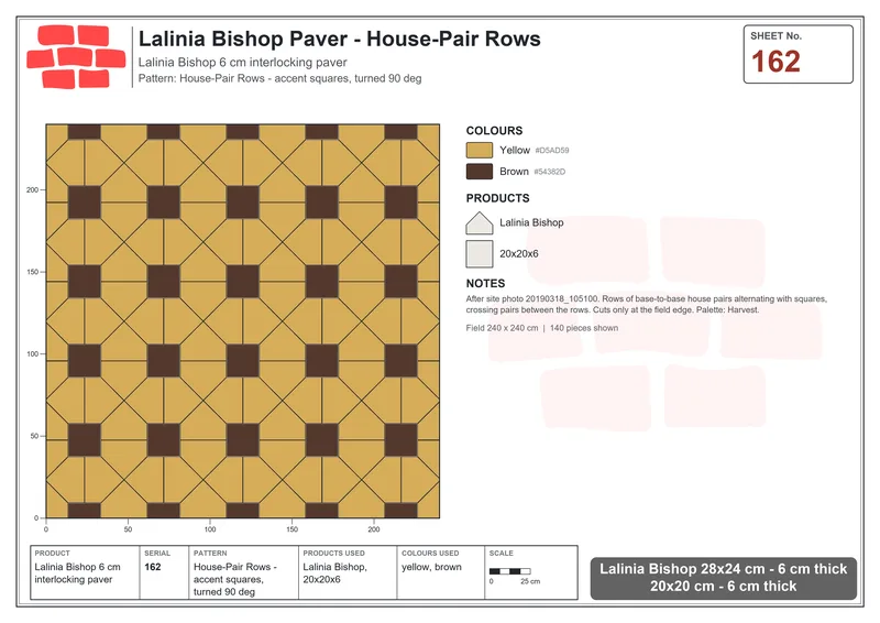 Interlock (Pasco) 28x24 cm · LAL-162 · House-Pair Rows - accent squares, turned 90 deg · Laying plan Interlock (Pasco) 28x24 cm · LAL-162 · House-Pair Rows - accent squares, turned 90 deg · Laying plan