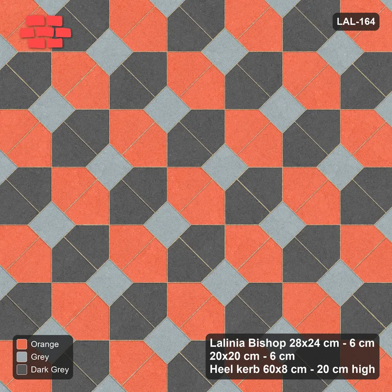 Interlock (Pasco) 28x24 cm · LAL-164 · House-Pair Rows - pair direction and square accents, turned 45 deg, kerb frame · Top view Interlock (Pasco) 28x24 cm · LAL-164 · House-Pair Rows - pair direction and square accents, turned 45 deg, kerb frame · Top view