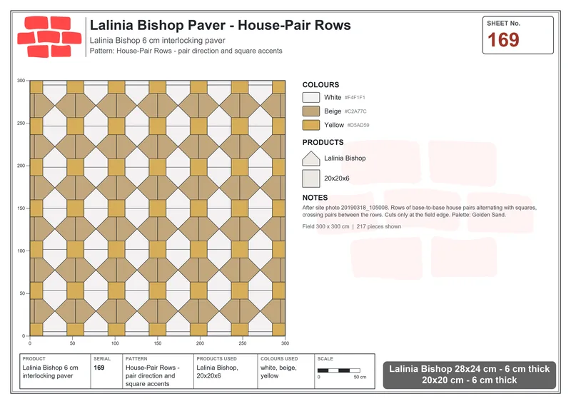 Interlock (Pasco) 28x24 cm · LAL-169 · House-Pair Rows - pair direction and square accents · Laying plan Interlock (Pasco) 28x24 cm · LAL-169 · House-Pair Rows - pair direction and square accents · Laying plan