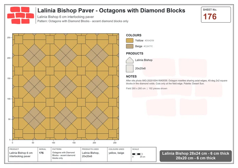 Interlock (Pasco) 28x24 cm · LAL-176 · Octagons with Diamond Blocks - accent diamond blocks only · Laying plan Interlock (Pasco) 28x24 cm · LAL-176 · Octagons with Diamond Blocks - accent diamond blocks only · Laying plan
