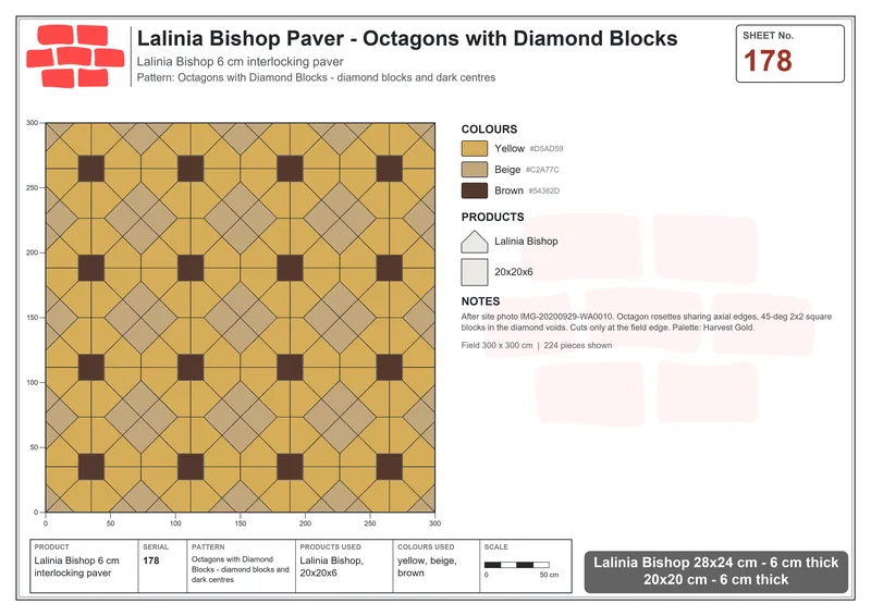 Interlock (Pasco) 28x24 cm · LAL-178 · Octagons with Diamond Blocks - diamond blocks and dark centres · Laying plan Interlock (Pasco) 28x24 cm · LAL-178 · Octagons with Diamond Blocks - diamond blocks and dark centres · Laying plan