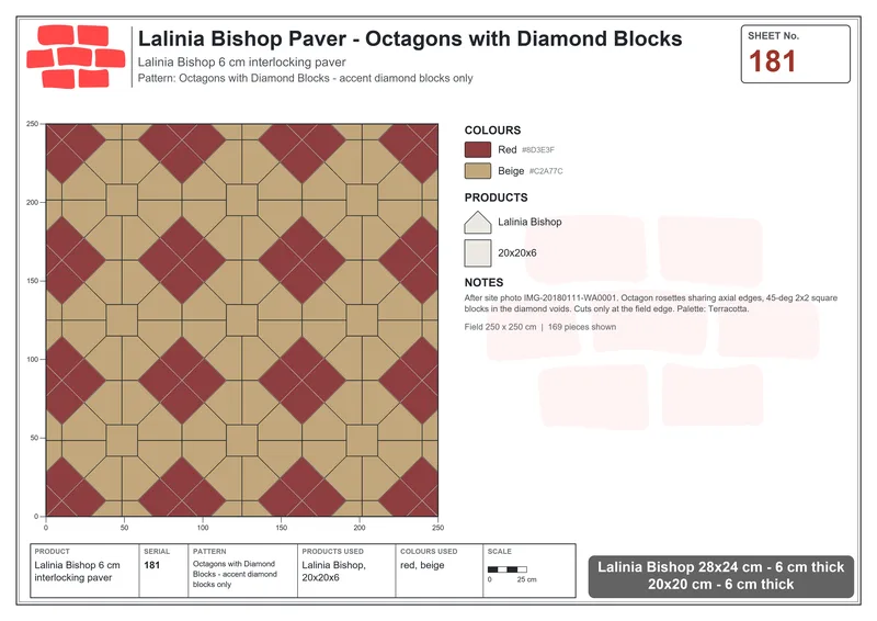 Interlock (Pasco) 28x24 cm · LAL-181 · Octagons with Diamond Blocks - accent diamond blocks only · Laying plan Interlock (Pasco) 28x24 cm · LAL-181 · Octagons with Diamond Blocks - accent diamond blocks only · Laying plan