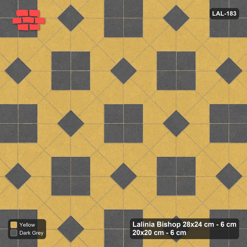 Interlock (Pasco) 28x24 cm · LAL-183 · Octagons with Diamond Blocks - diamond blocks and centres in one accent, turned 45 deg, kerb frame · Top view Interlock (Pasco) 28x24 cm · LAL-183 · Octagons with Diamond Blocks - diamond blocks and centres in one accent, turned 45 deg, kerb frame · Top view
