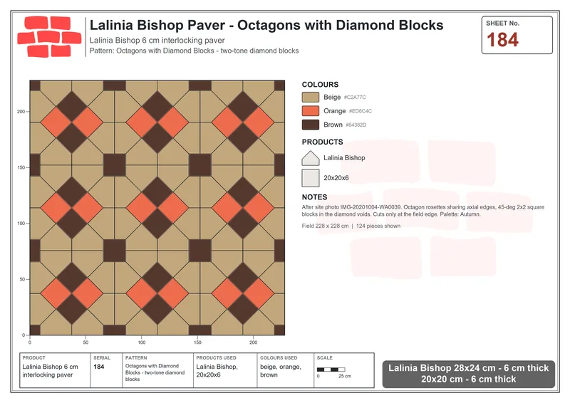 Interlock (Pasco) 28x24 cm · LAL-184 · Octagons with Diamond Blocks - two-tone diamond blocks · Laying plan Interlock (Pasco) 28x24 cm · LAL-184 · Octagons with Diamond Blocks - two-tone diamond blocks · Laying plan