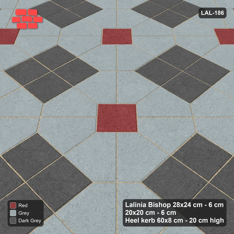 Interlock (Pasco) 28x24 cm · LAL-186 · Octagons with Diamond Blocks - diamond blocks and dark centres, turned 45 deg, kerb frame · Side view Interlock (Pasco) 28x24 cm · LAL-186 · Octagons with Diamond Blocks - diamond blocks and dark centres, turned 45 deg, kerb frame · Side view