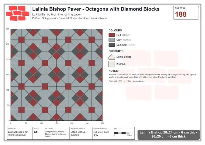 Interlock (Pasco) 28x24 cm · LAL-188 · Octagons with Diamond Blocks - two-tone diamond blocks · Laying plan Interlock (Pasco) 28x24 cm · LAL-188 · Octagons with Diamond Blocks - two-tone diamond blocks · Laying plan