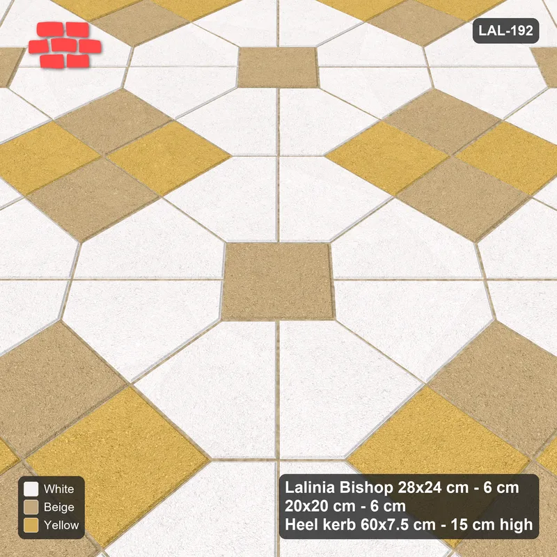 Interlock (Pasco) 28x24 cm · LAL-192 · Octagons with Diamond Blocks - two-tone diamond blocks, turned 45 deg, kerb frame · Side view Interlock (Pasco) 28x24 cm · LAL-192 · Octagons with Diamond Blocks - two-tone diamond blocks, turned 45 deg, kerb frame · Side view
