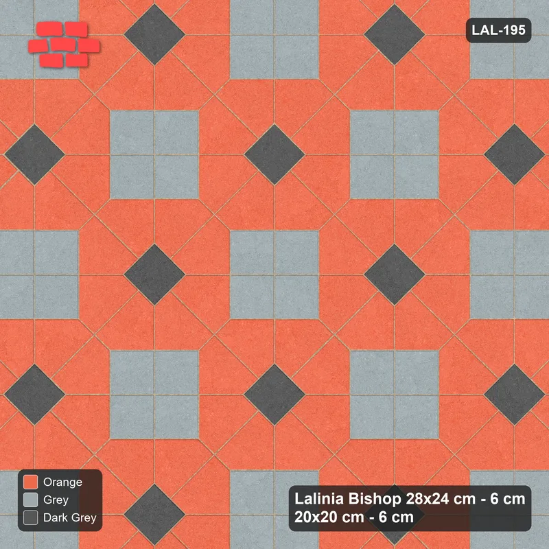 Interlock (Pasco) 28x24 cm · LAL-195 · Octagons with Diamond Blocks - diamond blocks and dark centres, turned 45 deg, kerb frame · Top view Interlock (Pasco) 28x24 cm · LAL-195 · Octagons with Diamond Blocks - diamond blocks and dark centres, turned 45 deg, kerb frame · Top view