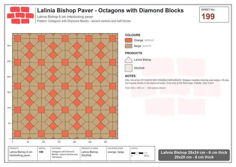 Interlock (Pasco) 28x24 cm · LAL-199 · Octagons with Diamond Blocks - accent centres and half blocks · Laying plan Interlock (Pasco) 28x24 cm · LAL-199 · Octagons with Diamond Blocks - accent centres and half blocks · Laying plan