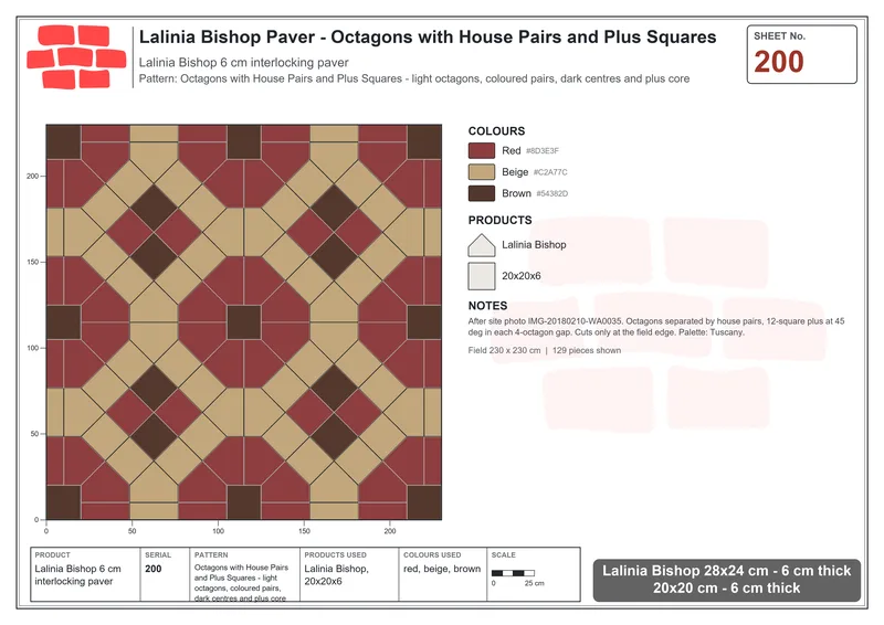 Interlock (Pasco) 28x24 cm · LAL-200 · Octagons with House Pairs and Plus Squares - light octagons, coloured pairs, dark centres and plus core · Laying plan Interlock (Pasco) 28x24 cm · LAL-200 · Octagons with House Pairs and Plus Squares - light octagons, coloured pairs, dark centres and plus core · Laying plan