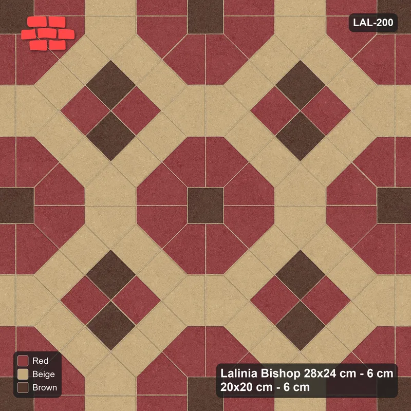 Interlock (Pasco) 28x24 cm · LAL-200 · Octagons with House Pairs and Plus Squares - light octagons, coloured pairs, dark centres and plus core · Top view Interlock (Pasco) 28x24 cm · LAL-200 · Octagons with House Pairs and Plus Squares - light octagons, coloured pairs, dark centres and plus core · Top view