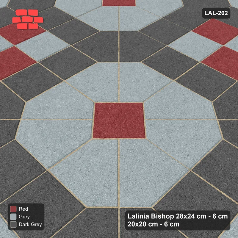 Interlock (Pasco) 28x24 cm · LAL-202 · Octagons with House Pairs and Plus Squares - light octagons, coloured pairs, dark centres and plus core, turned 45 deg · Side view Interlock (Pasco) 28x24 cm · LAL-202 · Octagons with House Pairs and Plus Squares - light octagons, coloured pairs, dark centres and plus core, turned 45 deg · Side view