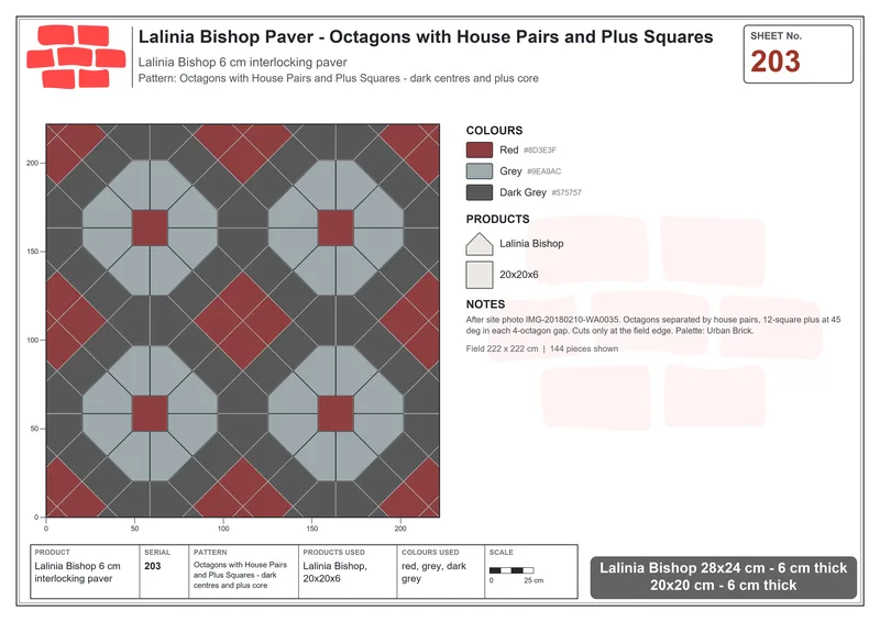 Interlock (Pasco) 28x24 cm · LAL-203 · Octagons with House Pairs and Plus Squares - dark centres and plus core · Laying plan Interlock (Pasco) 28x24 cm · LAL-203 · Octagons with House Pairs and Plus Squares - dark centres and plus core · Laying plan