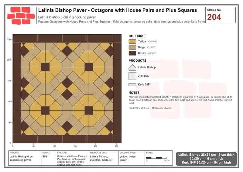 Interlock (Pasco) 28x24 cm · LAL-204 · Octagons with House Pairs and Plus Squares - light octagons, coloured pairs, dark centres and plus core, kerb frame · Laying plan Interlock (Pasco) 28x24 cm · LAL-204 · Octagons with House Pairs and Plus Squares - light octagons, coloured pairs, dark centres and plus core, kerb frame · Laying plan