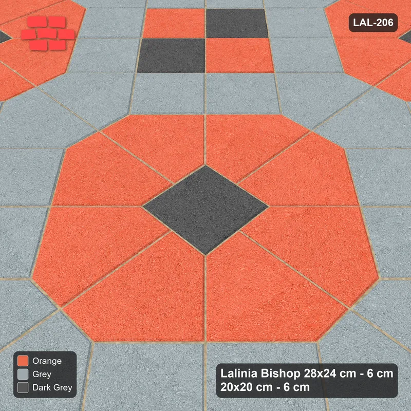 Interlock (Pasco) 28x24 cm · LAL-206 · Octagons with House Pairs and Plus Squares - light octagons, coloured pairs, dark centres and plus core · Side view Interlock (Pasco) 28x24 cm · LAL-206 · Octagons with House Pairs and Plus Squares - light octagons, coloured pairs, dark centres and plus core · Side view