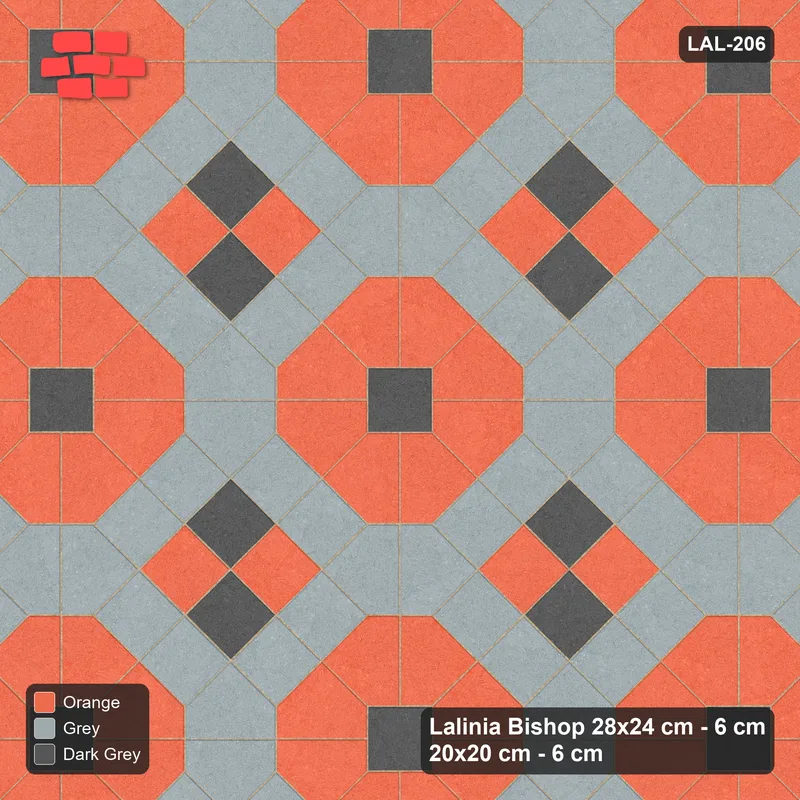 Interlock (Pasco) 28x24 cm · LAL-206 · Octagons with House Pairs and Plus Squares - light octagons, coloured pairs, dark centres and plus core · Top view Interlock (Pasco) 28x24 cm · LAL-206 · Octagons with House Pairs and Plus Squares - light octagons, coloured pairs, dark centres and plus core · Top view