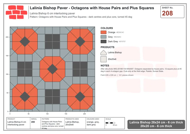Interlock (Pasco) 28x24 cm · LAL-208 · Octagons with House Pairs and Plus Squares - dark centres and plus core, turned 45 deg · Laying plan Interlock (Pasco) 28x24 cm · LAL-208 · Octagons with House Pairs and Plus Squares - dark centres and plus core, turned 45 deg · Laying plan