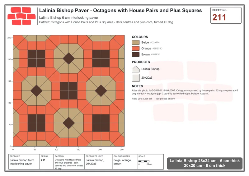 Interlock (Pasco) 28x24 cm · LAL-211 · Octagons with House Pairs and Plus Squares - dark centres and plus core, turned 45 deg · Laying plan Interlock (Pasco) 28x24 cm · LAL-211 · Octagons with House Pairs and Plus Squares - dark centres and plus core, turned 45 deg · Laying plan