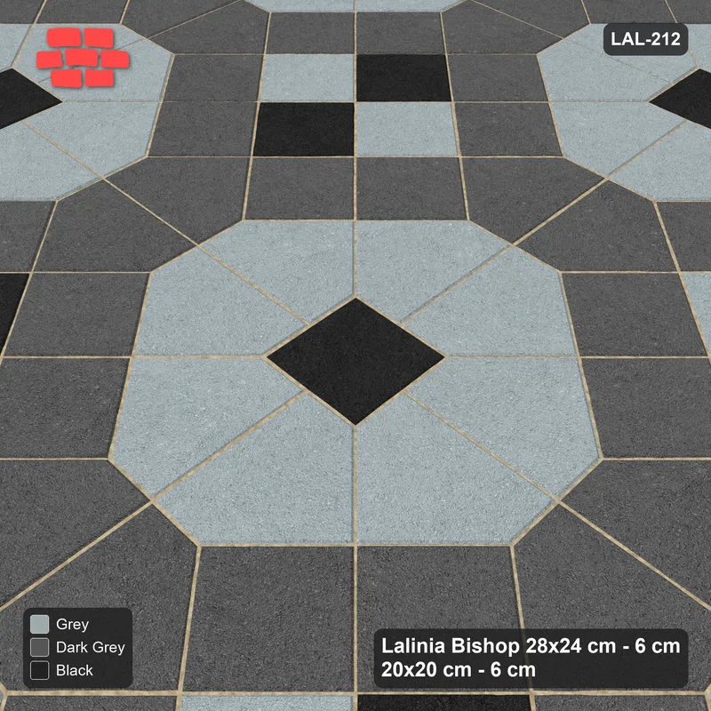Interlock (Pasco) 28x24 cm · LAL-212 · Octagons with House Pairs and Plus Squares - light octagons, coloured pairs, dark centres and plus core · Side view Interlock (Pasco) 28x24 cm · LAL-212 · Octagons with House Pairs and Plus Squares - light octagons, coloured pairs, dark centres and plus core · Side view