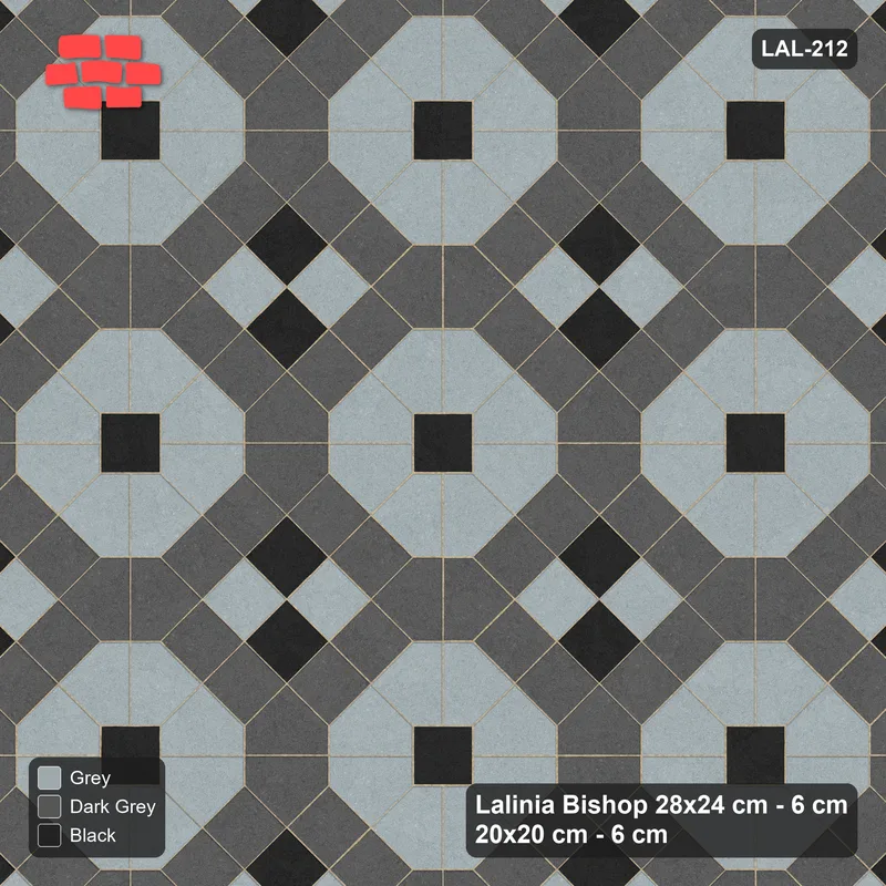 Interlock (Pasco) 28x24 cm · LAL-212 · Octagons with House Pairs and Plus Squares - light octagons, coloured pairs, dark centres and plus core · Top view Interlock (Pasco) 28x24 cm · LAL-212 · Octagons with House Pairs and Plus Squares - light octagons, coloured pairs, dark centres and plus core · Top view