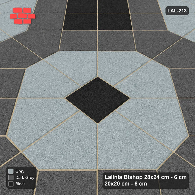 Interlock (Pasco) 28x24 cm · LAL-213 · Octagons with House Pairs and Plus Squares - dark centres and plus core, kerb frame · Side view Interlock (Pasco) 28x24 cm · LAL-213 · Octagons with House Pairs and Plus Squares - dark centres and plus core, kerb frame · Side view
