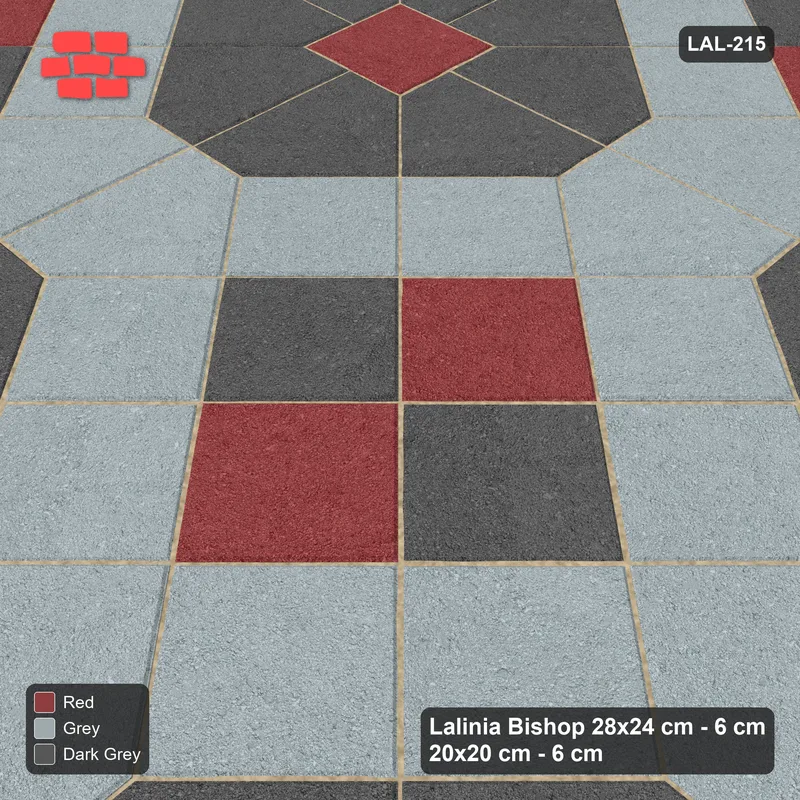 Interlock (Pasco) 28x24 cm · LAL-215 · Octagons with House Pairs and Plus Squares - light octagons, coloured pairs, dark centres and plus core · Side view Interlock (Pasco) 28x24 cm · LAL-215 · Octagons with House Pairs and Plus Squares - light octagons, coloured pairs, dark centres and plus core · Side view