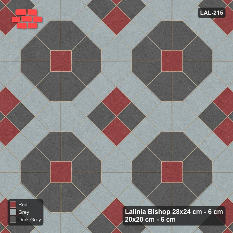 Interlock (Pasco) 28x24 cm · LAL-215 · Octagons with House Pairs and Plus Squares - light octagons, coloured pairs, dark centres and plus core · Top view Interlock (Pasco) 28x24 cm · LAL-215 · Octagons with House Pairs and Plus Squares - light octagons, coloured pairs, dark centres and plus core · Top view
