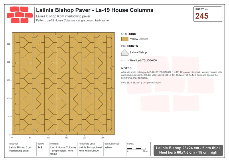 Interlock (Pasco) 28x24 cm · LAL-245 · La-19 House Columns - single colour, kerb frame · Laying plan Interlock (Pasco) 28x24 cm · LAL-245 · La-19 House Columns - single colour, kerb frame · Laying plan